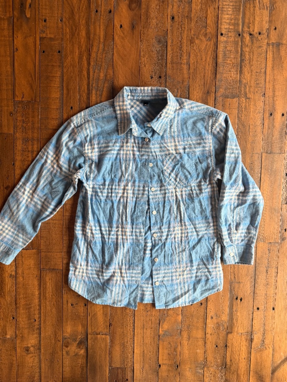 Art Class Girls Blue Plaid Flannel Button Down Shirt Size L 10/12 EUC
